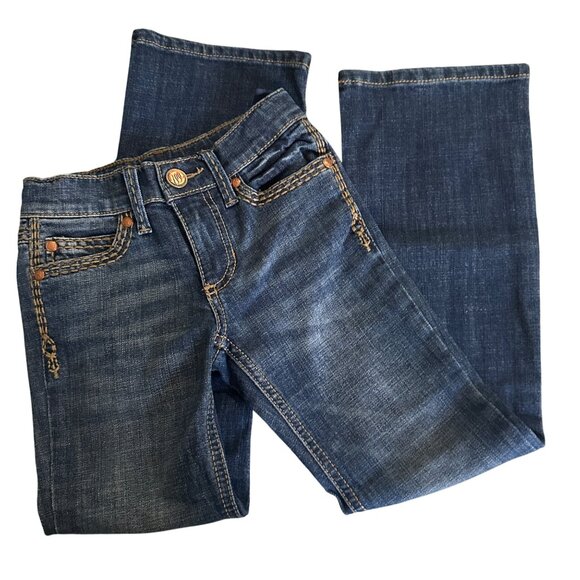 Wrangler Girls Bootcut Denim Jeans Size 6 Blue With Contrast Stitching - Picture 1 of 11
